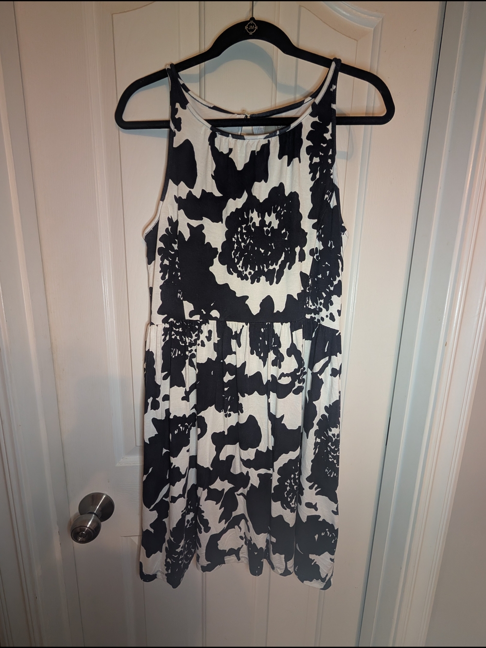LOFT Black and White Floral Midi Dress